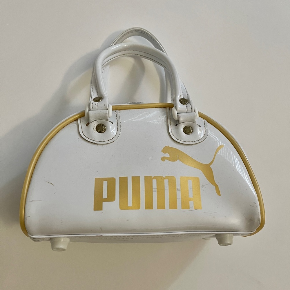 Puma White and Gold Mini Dome Bowling Bag Retro